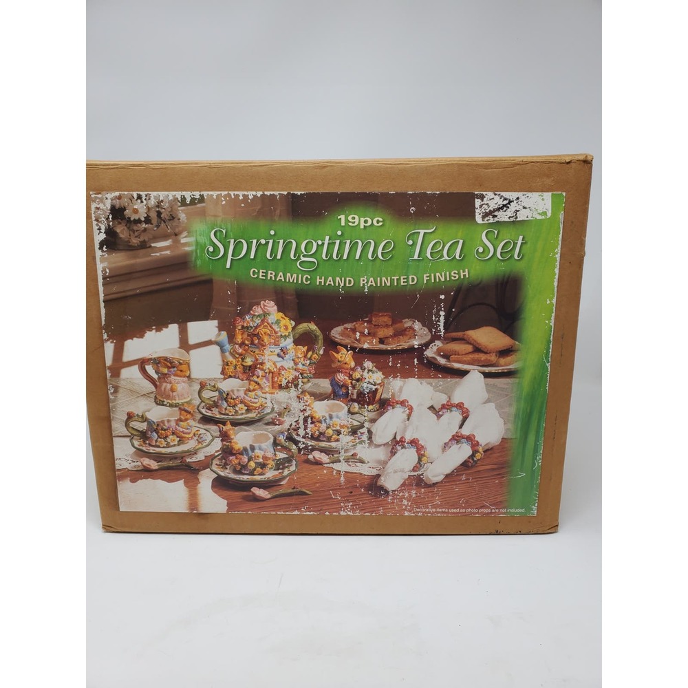 Springtime Tea Set 19pc Set New Open Box Rabbits Bunny Working Set - Picture 2 of 14